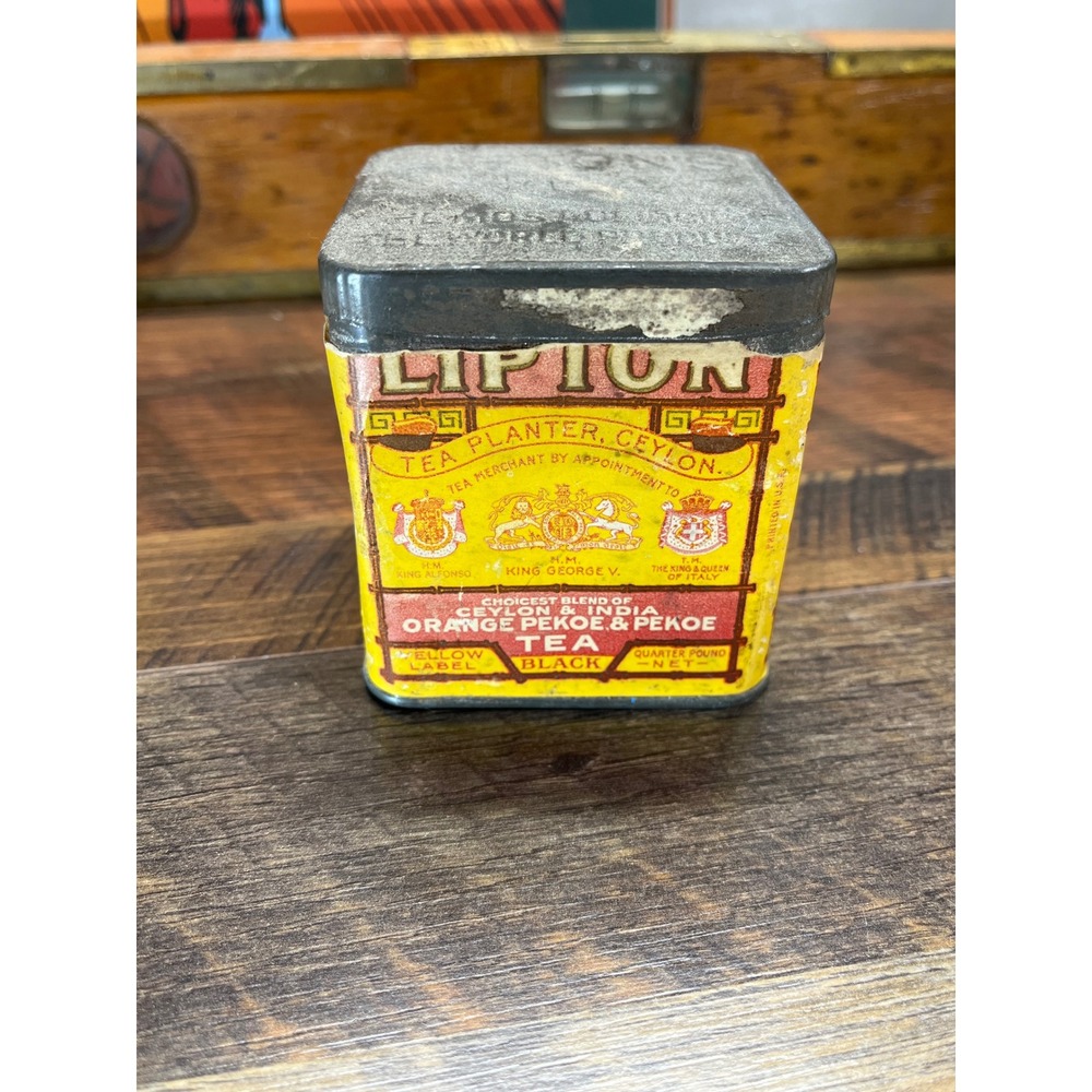 Vintage Lipton Tea Tin Yellow Label Ceylon Orange Pekoe Black Tea Metal Canister